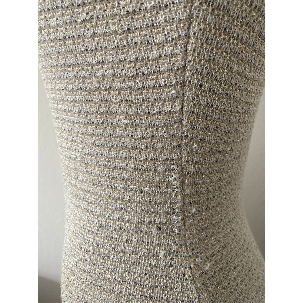St John Dress Sheath Mini Sleeveless Tan Beige Metallic Scoop Neck Oatmeal 2 XS - Picture 5 of 12